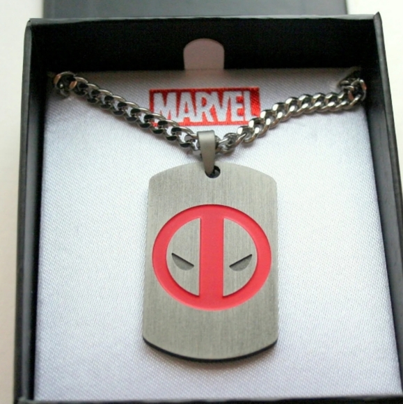 Marvel Comics Deadpool Logo Dog Tag Stainless Steel Necklace Pendant New NOS Box - Picture 2 of 5